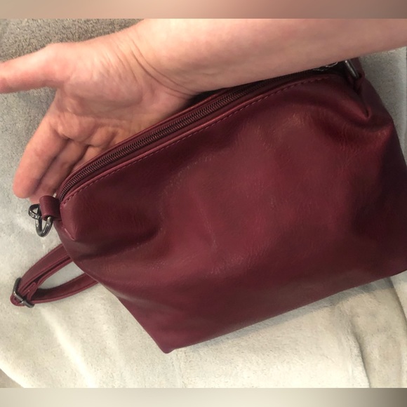 As New-Burgundy-Red Vegan Leather” Black Caviar” cross body handbag - Picture 11 of 16